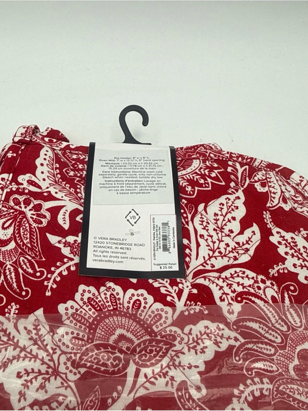 VERA BRADLEY Java Red paisley Pot Holder & Oven Mitt 2 Piece Set NWT